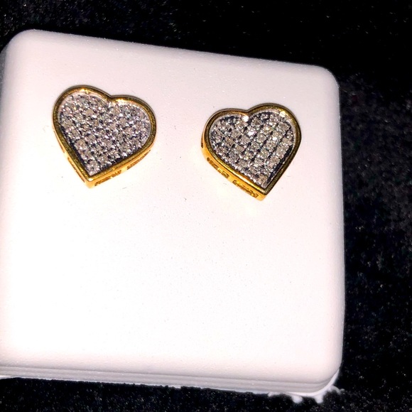 Real genuine natural Diamond heart earrings not CZ! Best gift Christmas birthday - Picture 5 of 6